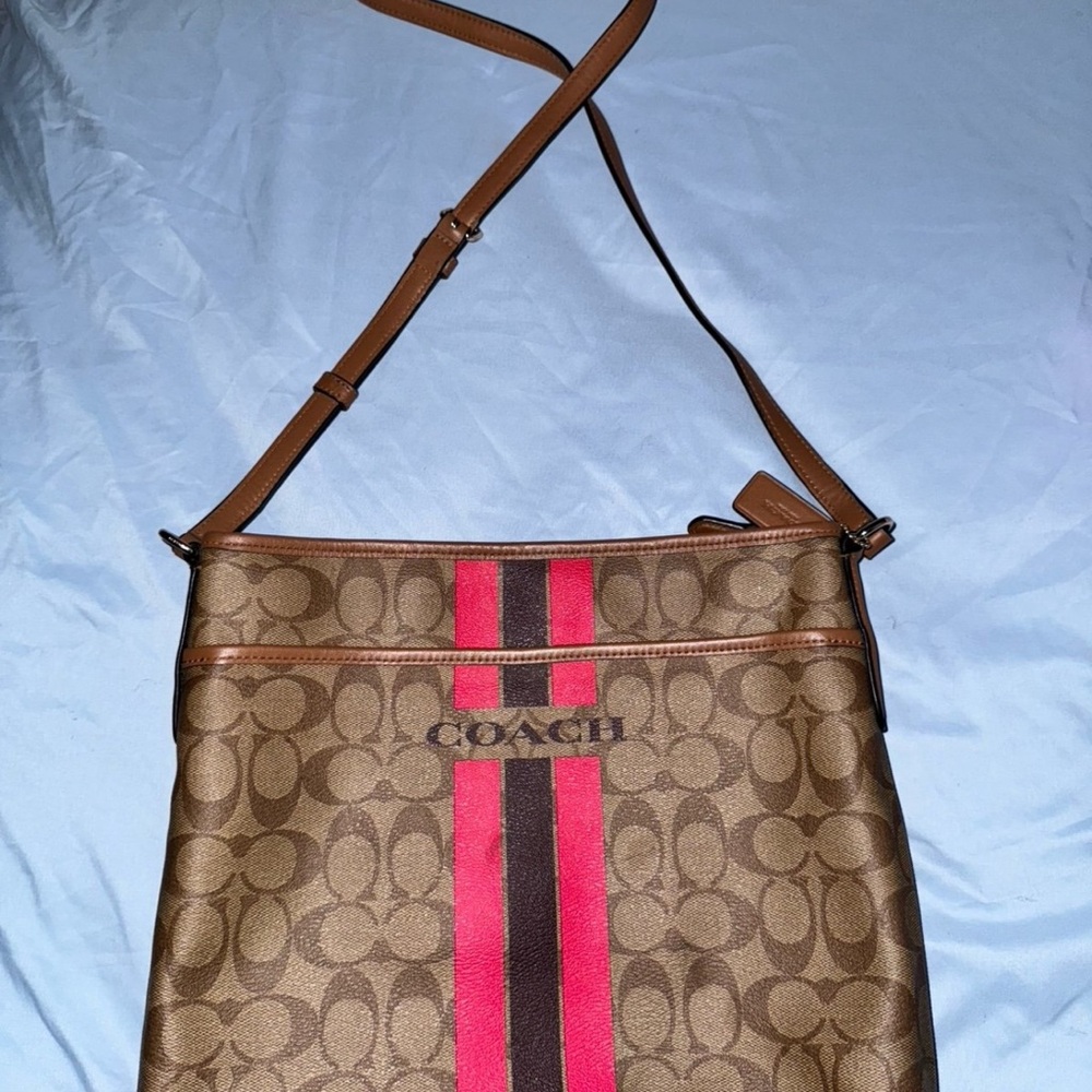 Coach Tan and Red Crossbody Bag